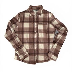 Women’s Brown Plaid Sherpa line Button Up Shirt Lo mg Sleeves Forever 21 Size S